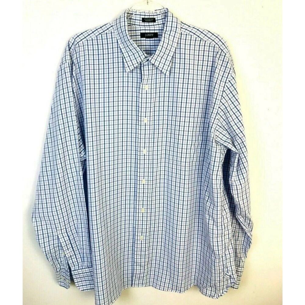 J Crew Button Up Shirt Men's XL 17 - 17.5 Blue Plaid Cotton Preppy Work School